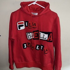 Fila Women's Hoodie Small Red Cotton with Polyester Pullover