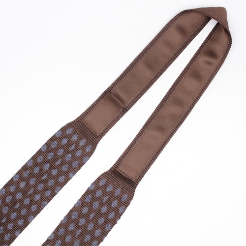 Gladson Mens Knit Silk Wool Necktie Brown Blue Polka Dot Square End Tie Italy - Picture 7 of 8