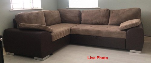 CORNER SOFA BED ENZO GREY BLACK BROWN JUMBO CORD FABRIC WITH STORAGE - Picture 12 of 15