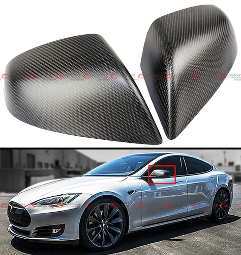 FOR 2012-20 TESLA MODEL S ADD-ON MATT FINISH CARBON FIBER SIDE MIRROR COVERS CAP