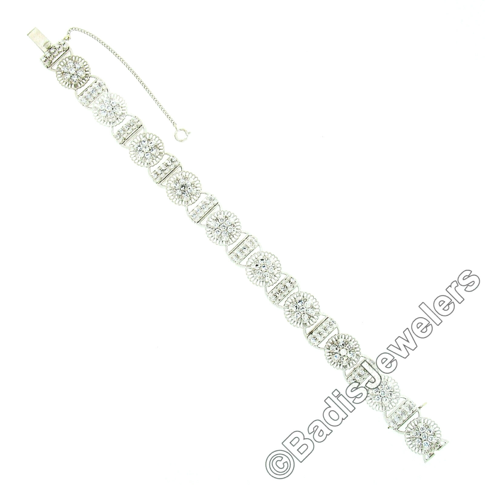 Jabel Vintage 18K Gold 3.0ct Diamond Cluster & Bar Link Filigree Tennis