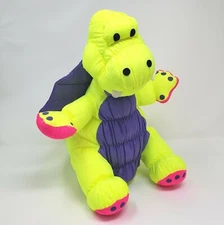 13" VINTAGE STUFFINS NYLON YELLOW & PURPLE BABY DRAGON STUFFED ANIMAL PLUSH TOY