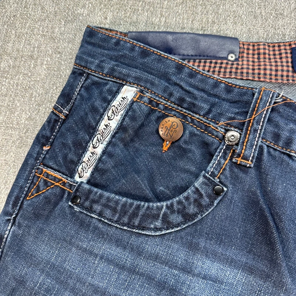 Parish Nation Jeans Mens 34x32 Blue Straight Baggy Button Fly Faded - Image 4 of 4