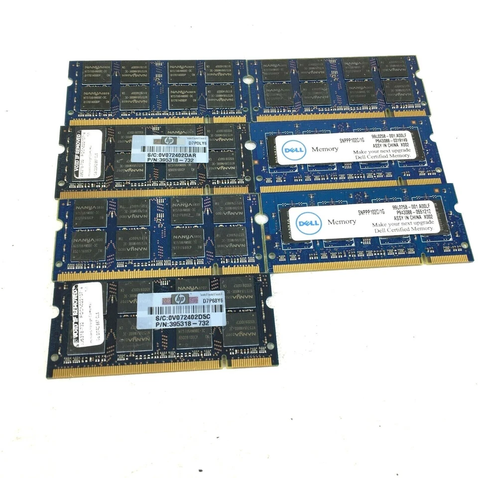 MIX LOT OF 7 NANYA 1GB 2RX8 PC2-5300S and 2RX16 PC2-6400S Laptop RAM IDEAL - Image 2 of 4