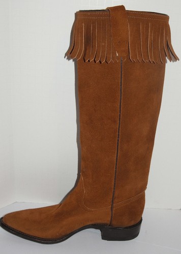 WOMEN'S UNUSED 1970s SUEDE LEATHER 15" BOOTS WITH FRINGES! NEW! MADE IN USA 5.5C - Picture 5 of 12
