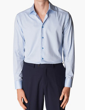 Eton L14501 Mens Light Blue Contemporary Fit Check Dress Shirt Size 44/17.5