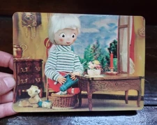 3D Lenticular Postcard 1960s 1969 Japan Doll Rankin/Bass Style "Mommy's Helper"