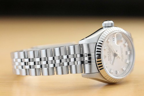 ROLEX LADIES DATEJUST 69174 FACTORY DIAMOND DIAL 18K WHITE GOLD & STEEL WATCH - Picture 7 of 9