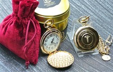 Personalised Caduceus Gold Pocket Watch Coin Chain Gift Doctor Nurse Dentist