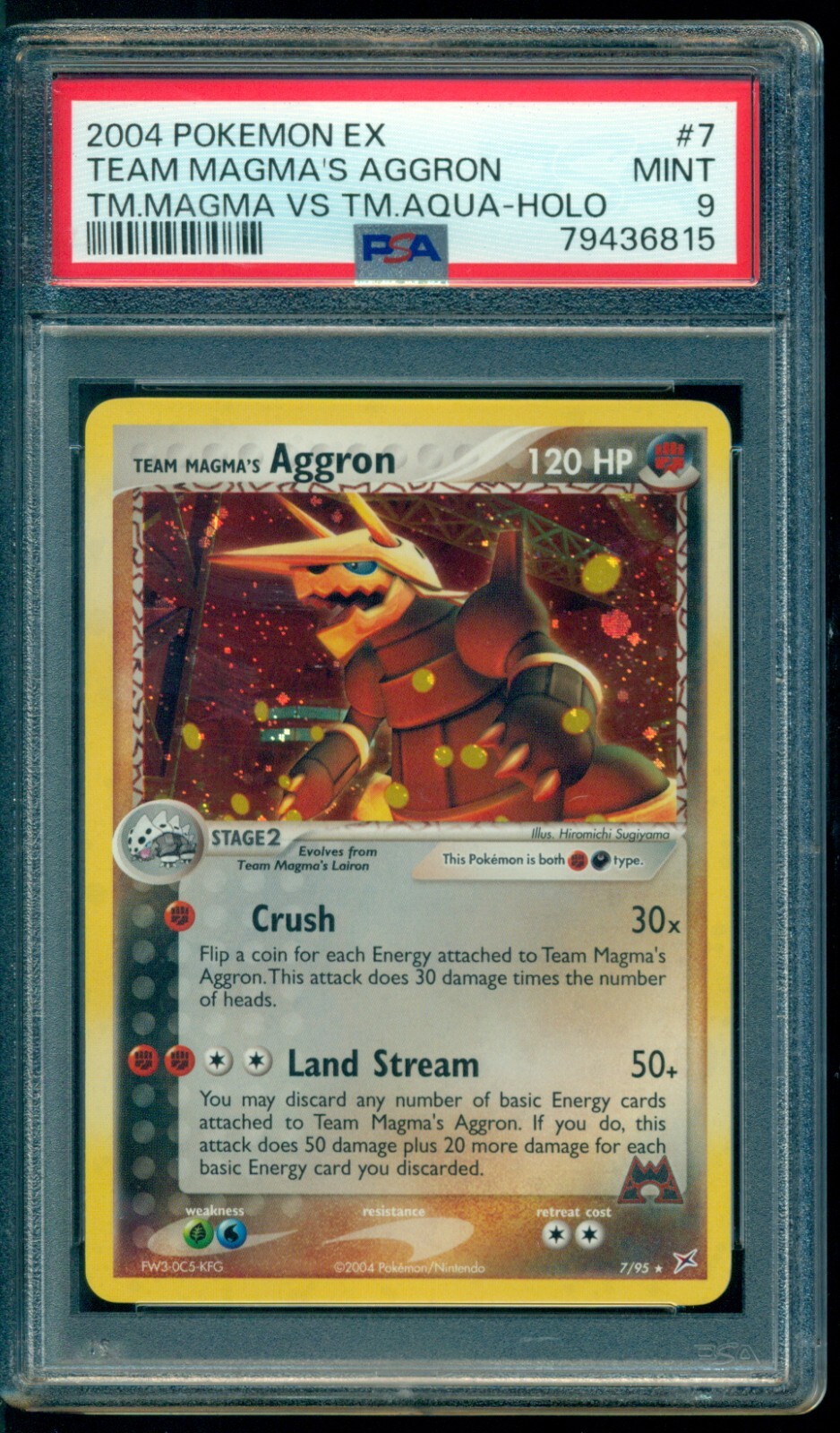 2004 Pokemon EX Team Magma Vs. Team Aqua Team Magma's Aggron Holo #7 PSA 9 Mint