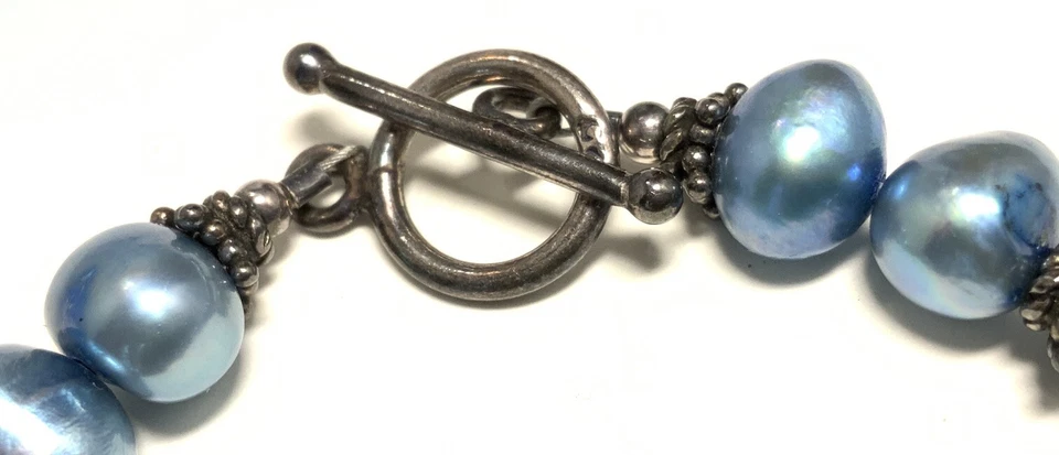 Brazalete de plata de ley 925 con perlas azules y palanca de cristal 7,5 pulgadas IS48 Foto 4 de 4
