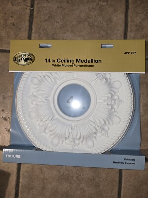 Hampton Bay Bellezza Ceiling Medallion Polyurethane White 14'' x 4'' Center Hole