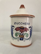 DERUTA SANTUCCI BARATTOLO CON TAPPO  IN CERAMICA BIANCA DECORATO A MANO ZUCCHERO
