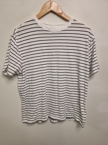 assembly label shirt womens size 10 white striped cotton short sleeve crew neck