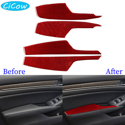 Red Carbon Fiber Interior Door Armrest Panel Trim For Honda Accord 10th 18-21