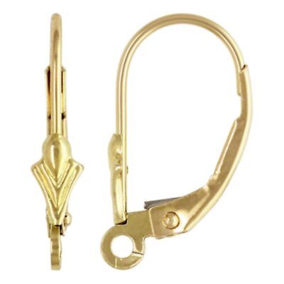 Solid 14K Yellow Gold Fleur De Lis Leverback Split Ring Earring Findings - 1Pair