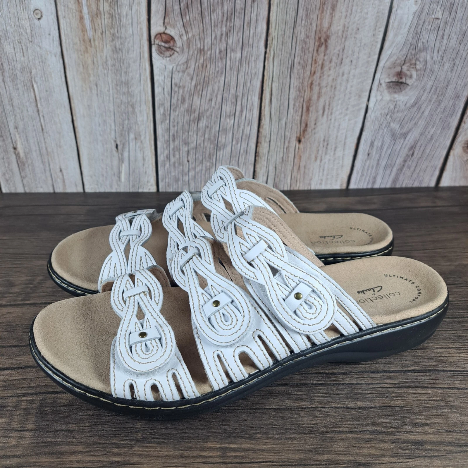 Clarks Collection Leisa Faye Sandali Donna Pelle Bianca Tg 9 M (NWOB)