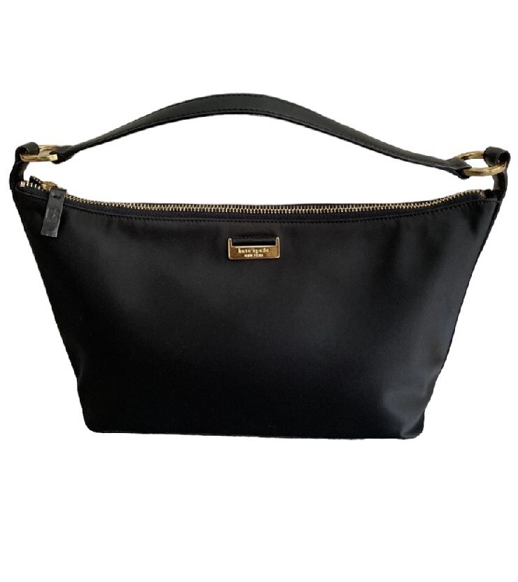 Kate Spade Black Nylon Leather Shoulder Bag Gold Hardware