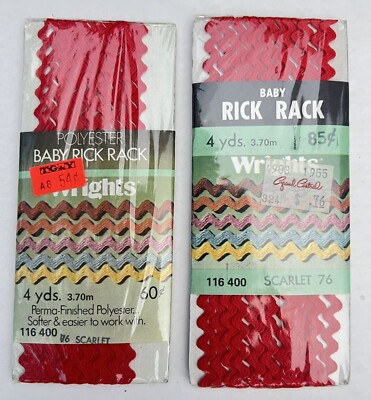 Lot of 2 Packs Wright's Baby Rick Rack - 4 Yds. X 1/4'' - #400 - Scarlet Red 76
