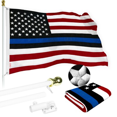 NEW G128 Blue Lives Matter Flag & Flagpole, 5FT White Pole and 2.5x4FT SPUN Flag