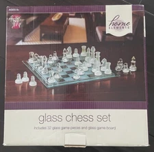 Chess Set-Glass Board  & Glass Pieces 16 Clear 16 Frosted NEW IN BOX NIB