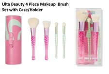 Ulta Beauty 5 Piece Makeup Brush Set with Travel Case / Holder Pink Green
