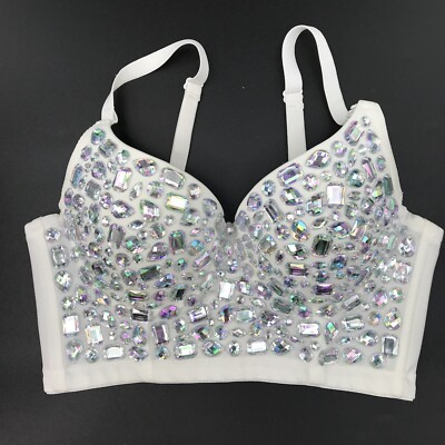 Unbranded Mesh Top Rhinestone Bead Bustier Corset Diamond Push Up Size XSmall