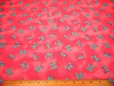 Cotton Fabric By Yard SALE Met Gold Purple Blue Butterflies on Mottled Pink PC