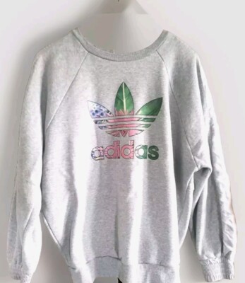 Adidas Sweatshirt Women's Small Gray Trefoil Floral Ruched - Main Image
