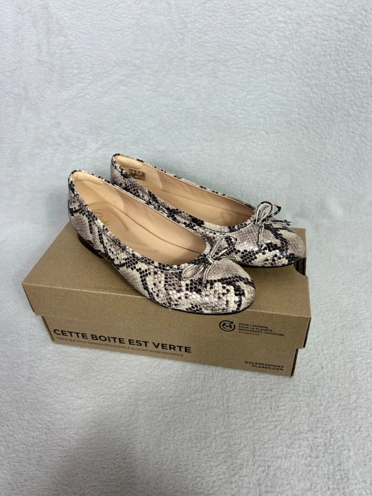 Clarks scarpe slip on da donna in pelle con stampa serpente Fawna Lily taglia UK 6 nuove