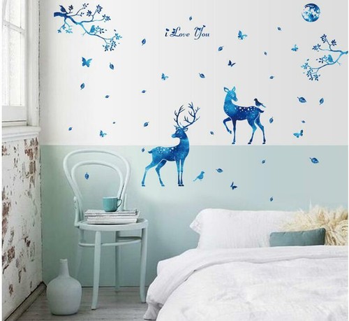 Wall Sticker Deer Blue Vine Lobby Living Room Bedroom Decal Mural Home Decor new - Picture 5 of 7