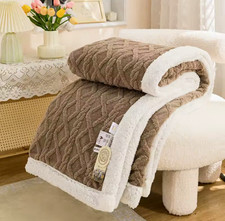 Reversible Sherpa Fleece Geometric Blanket, Brown/White, Queen 90x90