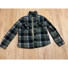 Eddie Bauer Kids Plaid Sherpa Lined Shirt Jacket Green Black White Size 10/12