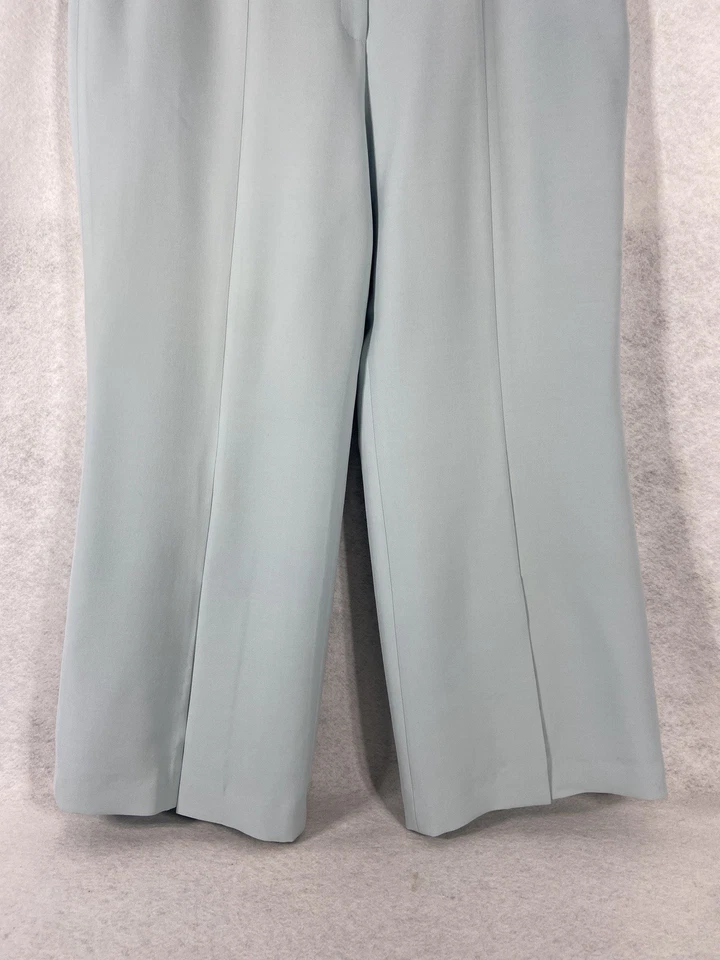 Lafayette 148 New York Pants 18 Blue Straight Leg Mid Rise Silk Wool Slit Hem - Image 2 of 4