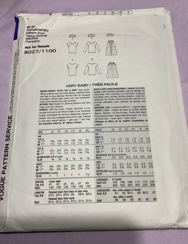Vtg Viking Vogue pattern 8027/1100 Misses'/Petite Top & Skirt Size 8 - 18 FF - Picture 4 of 7