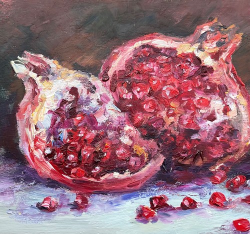 Pomegranat Fruit Kitchen Art Original oil painting Still Life  9x8inch - Picture 4 of 6