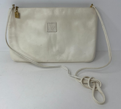 Vintage Anne Klein For Calderon Off White Soft Leather Clutch Crossbody Handbag