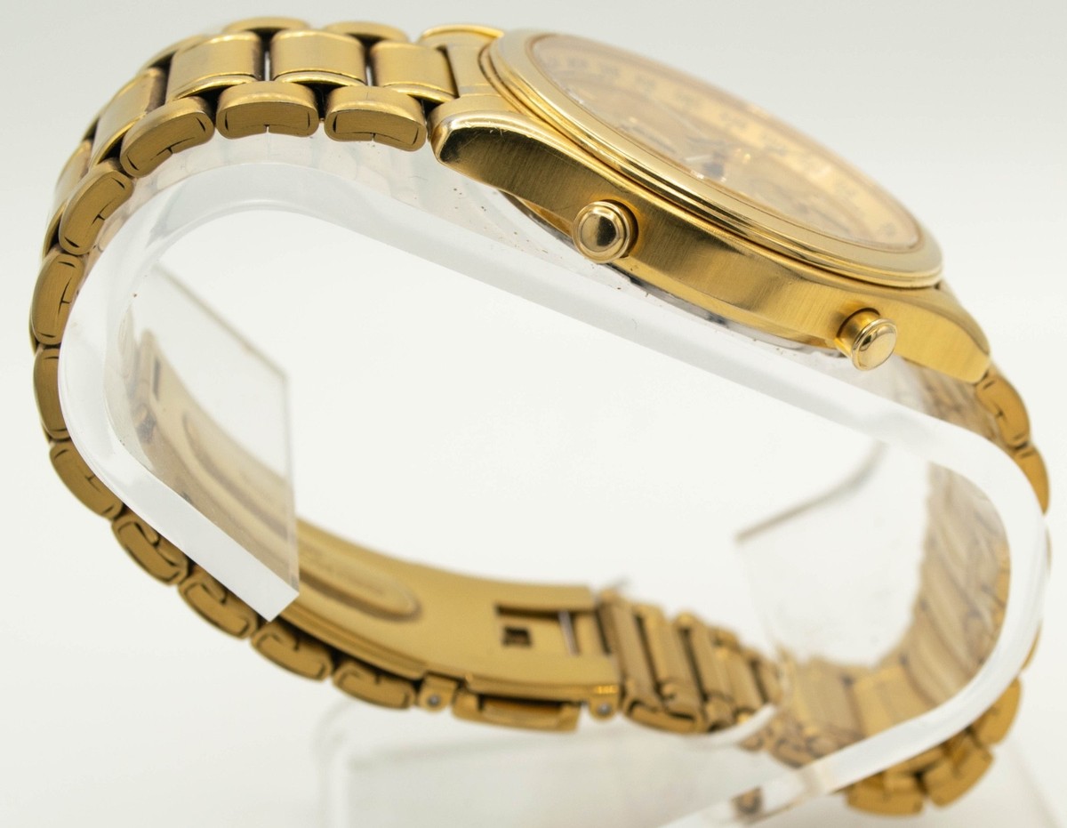 Vintage Seiko 5T52-6A29 World Timer GMT Alarm Gold Tone 37.5mm