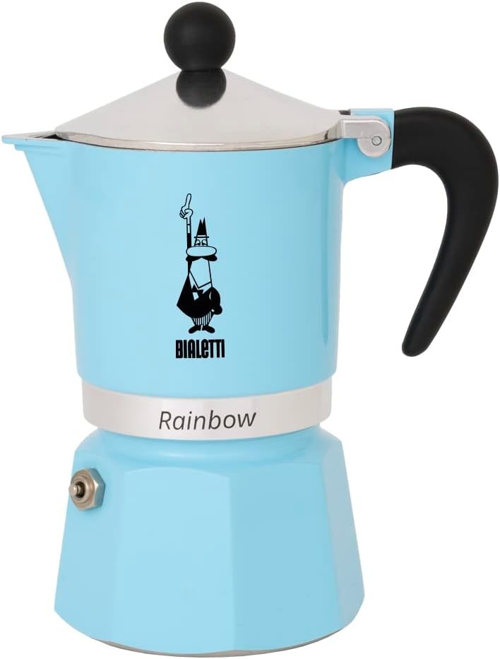 Bialetti Moka Rainbow 1 Tazza Azzurra - Estrattore Aroma in Alluminio