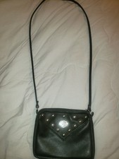 Vintage Harley Davidson Black Leather Crossbody Bag Purse USA Made Logo Studded