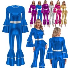 US Women's Disco Doll Costume Shiny Flare Funky Dancing Fox 70's Disco Jumpsuit