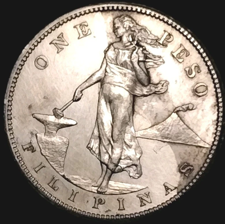 Filipinas-EE. UU. 1908 S líneas de pelo de un peso C25-534 Foto 4 de 4