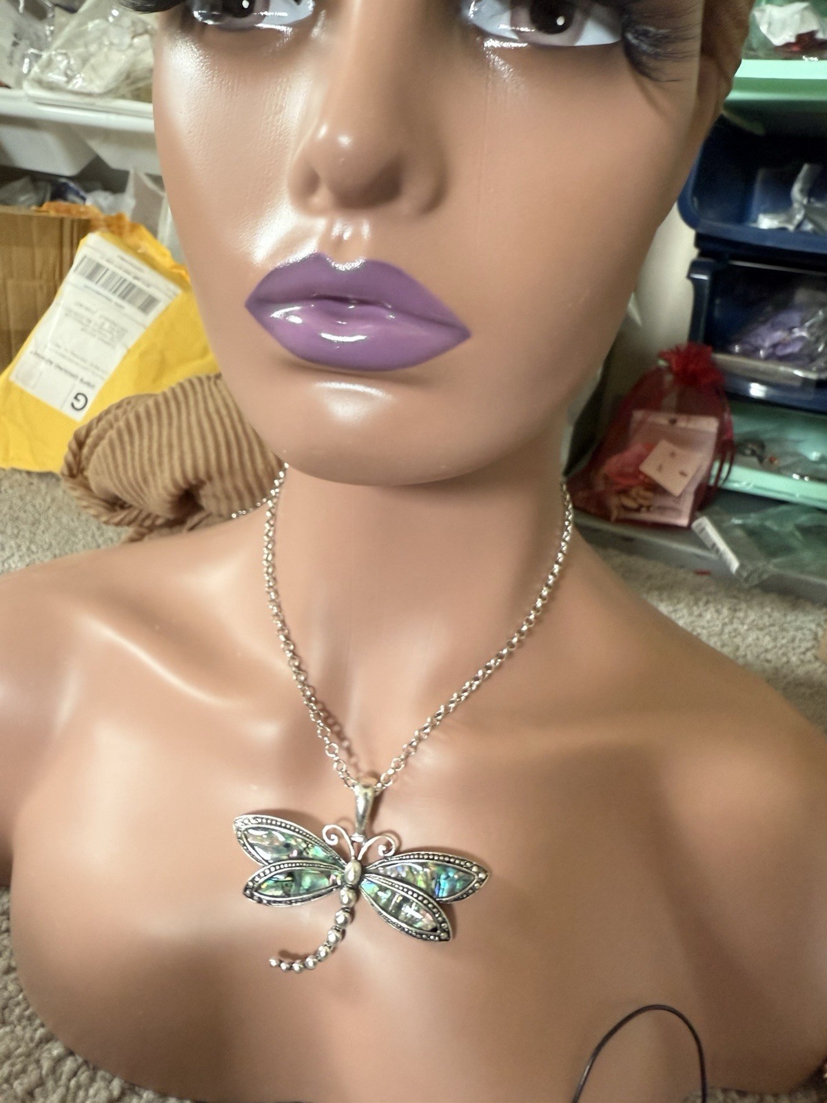 Dragonfly Necklace Pendant Silver Chunky Whimsical