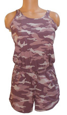 Athleta Girl Romper 16 Youth Pink Camouflage Pockets Elastic Waist EUC