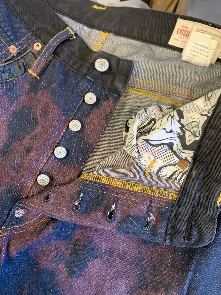 Evisu Custom Made Selvedge Jeans 34x34 Distressed Multi-Logo Back