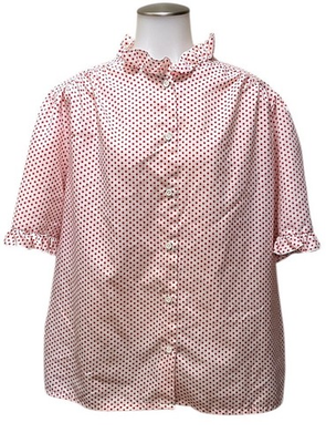 #ad Vtg SEARS The Fashion Place White W Red Polka Dots Blouse Ruffled Collar $29.99