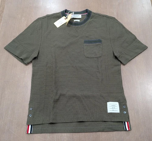 $590 T shirt girocollo uomo THOM BROWNE punto punta verde scuro 2 Medium