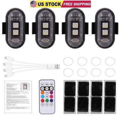  4PCS RGB LED Strobe Light 8 Colors 10 Modes Wireless Remote USB Rechargeable
