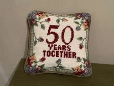 🌸 C & F Enterprises  50 YEARS TOGETHER Accent Throw Pillow Needlepoint 9x9” 🌸