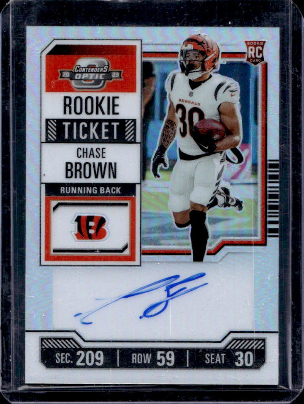 2023 Contenders Optic Chase Brown RC Silver Rookie Ticket RPS Auto #105 Bengals